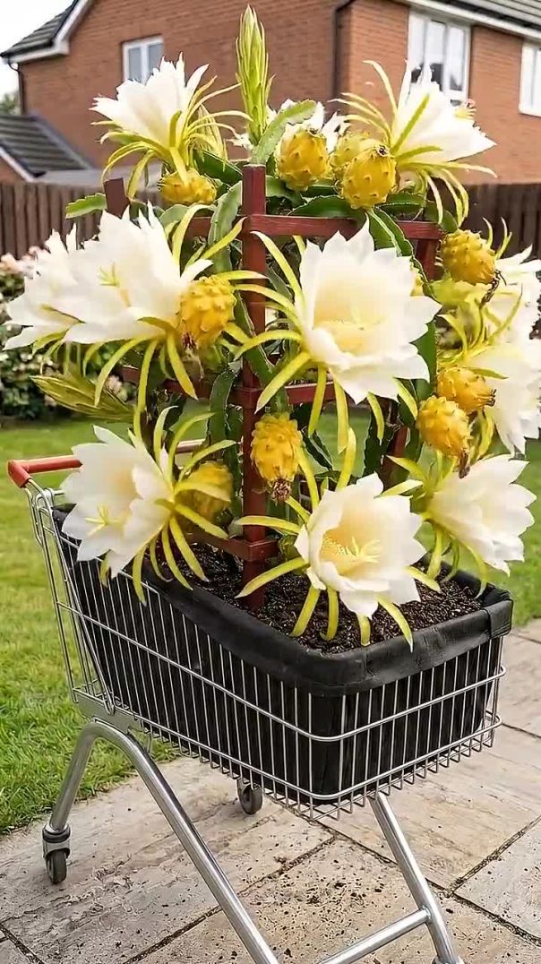 grew dragon fruit in a shopping cart from a supermarket